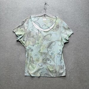 Xcit U.s.a. Women Shirt M Blue Floral Rhinestone Scoop Neck Pullover